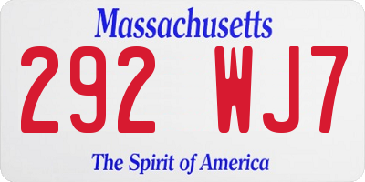MA license plate 292WJ7