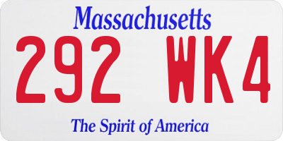 MA license plate 292WK4