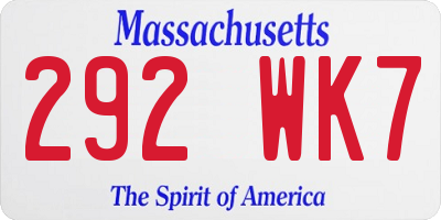 MA license plate 292WK7