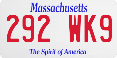 MA license plate 292WK9