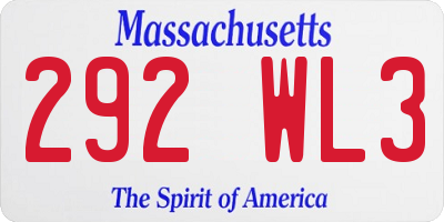 MA license plate 292WL3