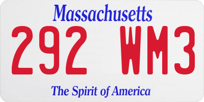 MA license plate 292WM3