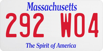 MA license plate 292WO4