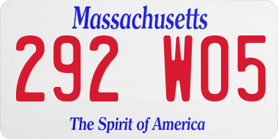 MA license plate 292WO5