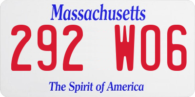 MA license plate 292WO6