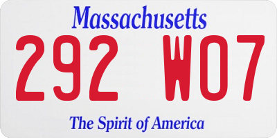 MA license plate 292WO7