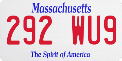 MA license plate 292WU9