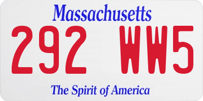 MA license plate 292WW5