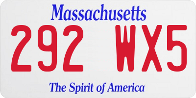 MA license plate 292WX5