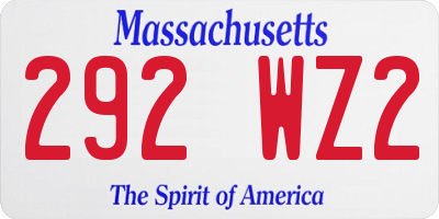 MA license plate 292WZ2