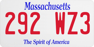 MA license plate 292WZ3