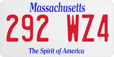 MA license plate 292WZ4