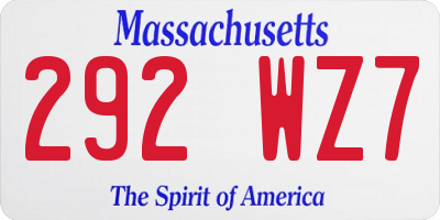 MA license plate 292WZ7