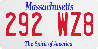 MA license plate 292WZ8