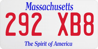 MA license plate 292XB8