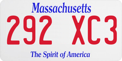 MA license plate 292XC3