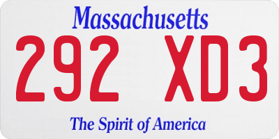 MA license plate 292XD3