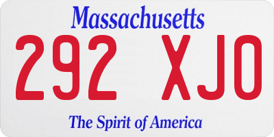 MA license plate 292XJ0