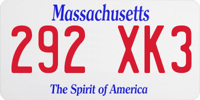 MA license plate 292XK3