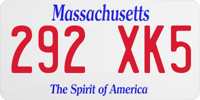 MA license plate 292XK5