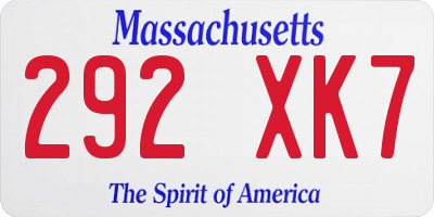 MA license plate 292XK7