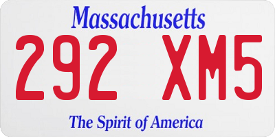 MA license plate 292XM5