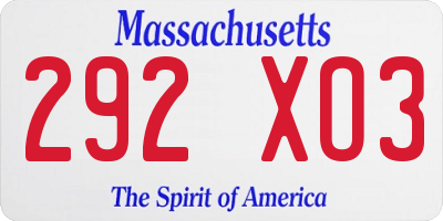 MA license plate 292XO3