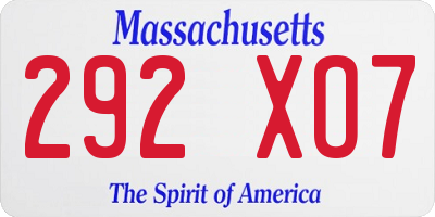 MA license plate 292XO7