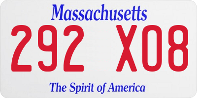 MA license plate 292XO8