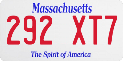 MA license plate 292XT7
