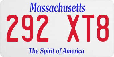 MA license plate 292XT8