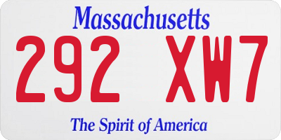 MA license plate 292XW7