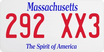 MA license plate 292XX3
