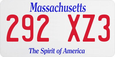 MA license plate 292XZ3