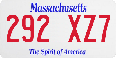MA license plate 292XZ7