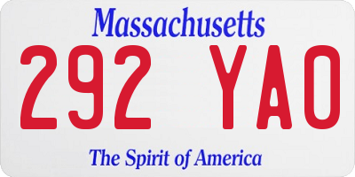 MA license plate 292YA0
