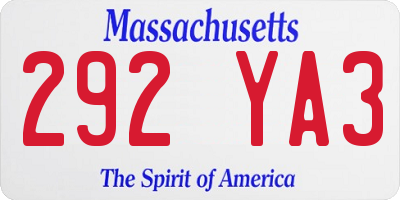 MA license plate 292YA3