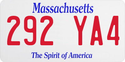 MA license plate 292YA4