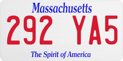 MA license plate 292YA5