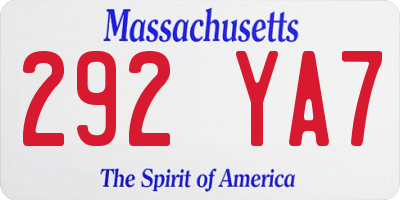 MA license plate 292YA7