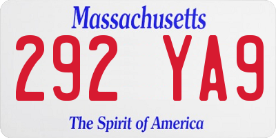 MA license plate 292YA9