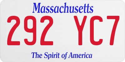 MA license plate 292YC7
