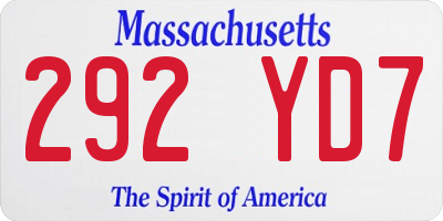 MA license plate 292YD7