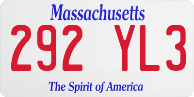 MA license plate 292YL3
