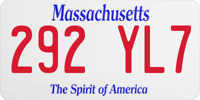 MA license plate 292YL7