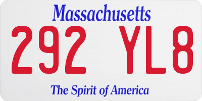 MA license plate 292YL8