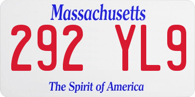 MA license plate 292YL9