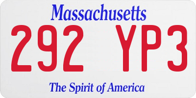 MA license plate 292YP3