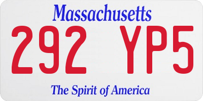 MA license plate 292YP5