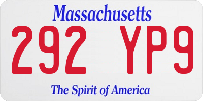 MA license plate 292YP9